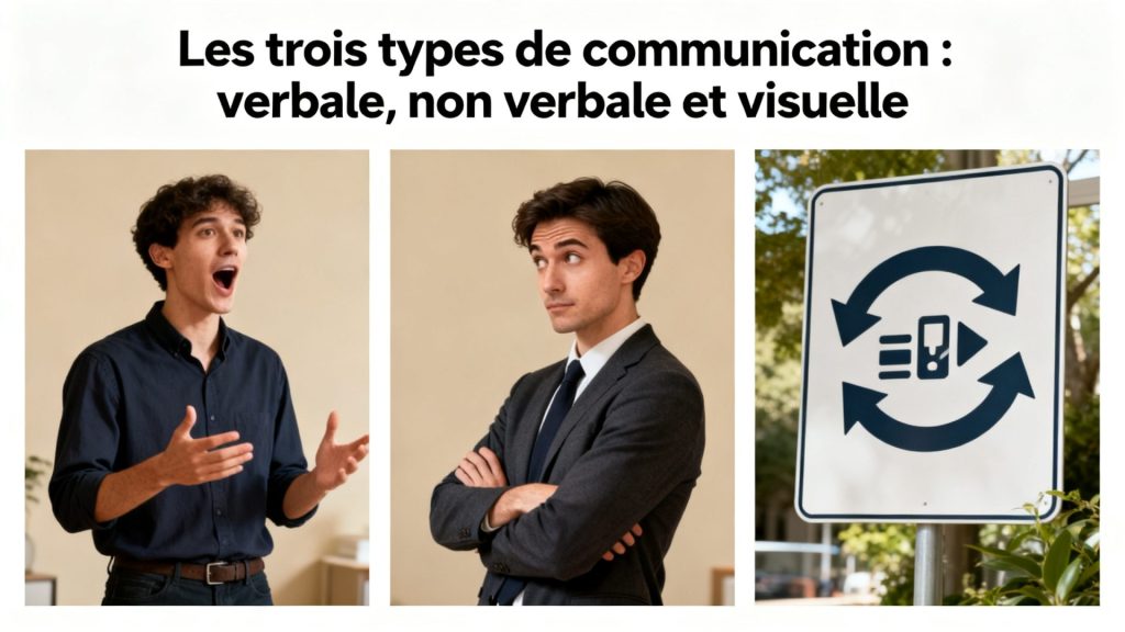 Les trois types de communication : verbale, non verbale et visuelle avec texte